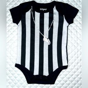 New Kidgets Infant Boy Black White Stripe Referee One-Piece Silver Whistle 0-3 m